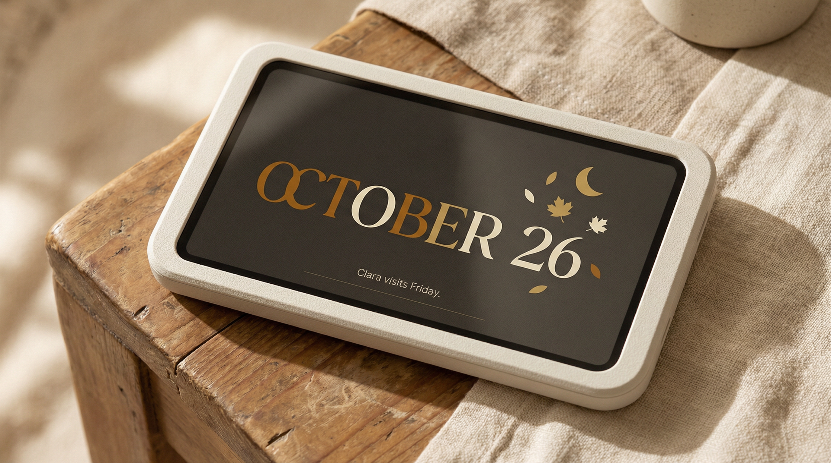 Ægis Hearth screen — date, gentle note, environmental orientation